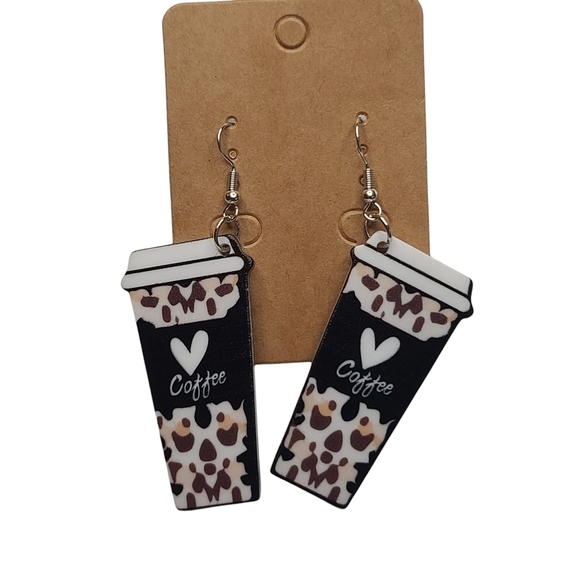 Jewelry - NEW Coffee Heart Cup Drop Down Dangle Earrings